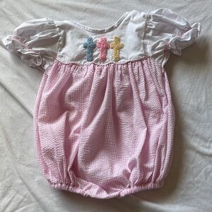 Charming Pink and White Kids Bodysuit with Cross Details